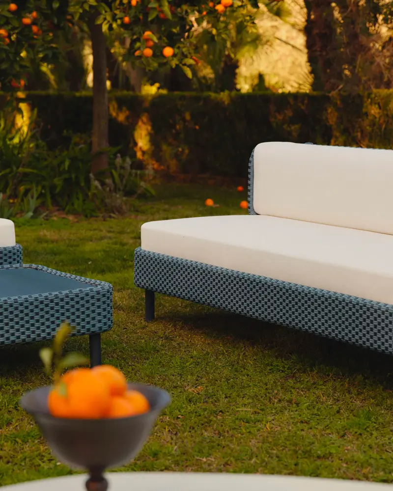 canape jardin resine bleu