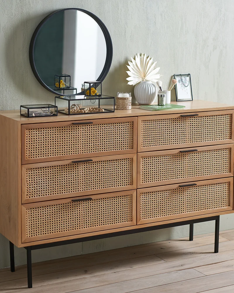 Commode cannage 6 tiroirs