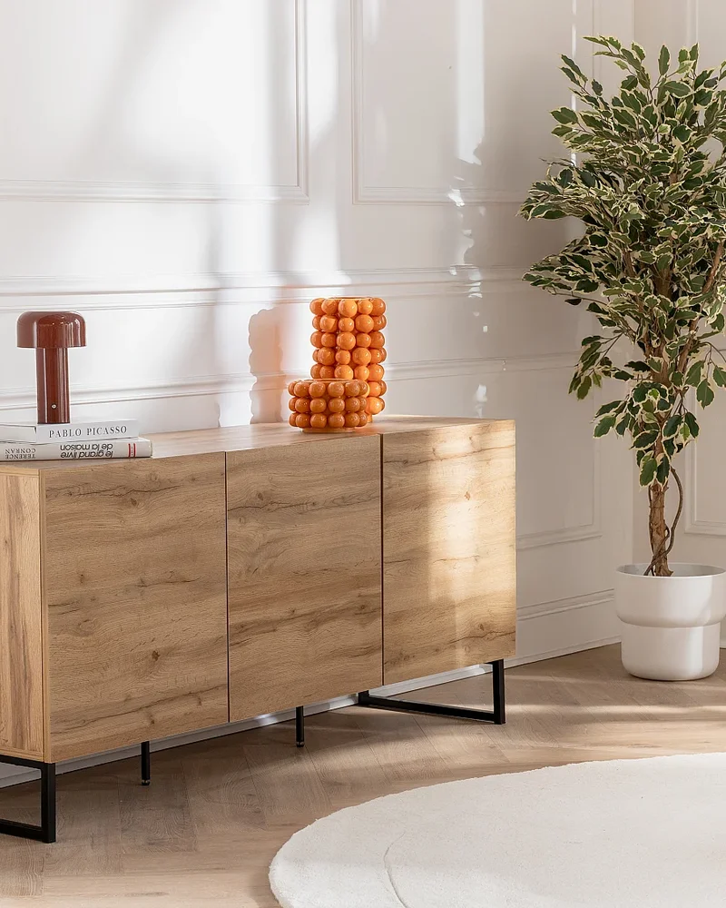 Buffet bois 3 portes métal noir Vente-unique