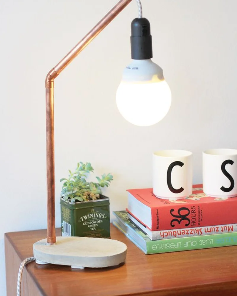 lampe cuivre beton diy