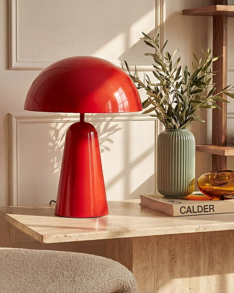 Lampe champignon en métal rouge brillant OZAIA