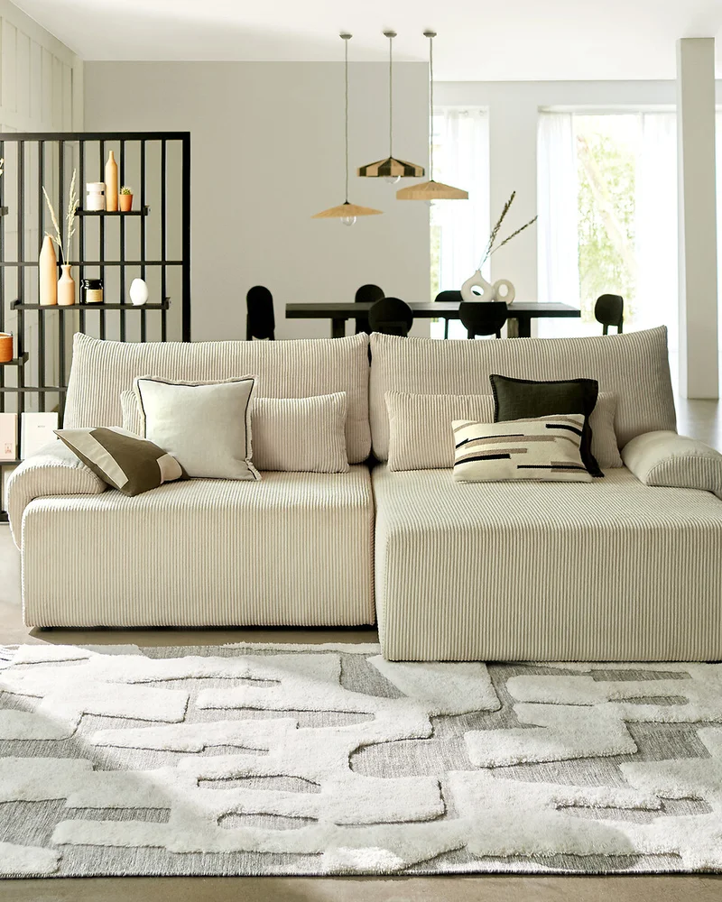 Canapé d'angle en velours côtelé beige La Redoute