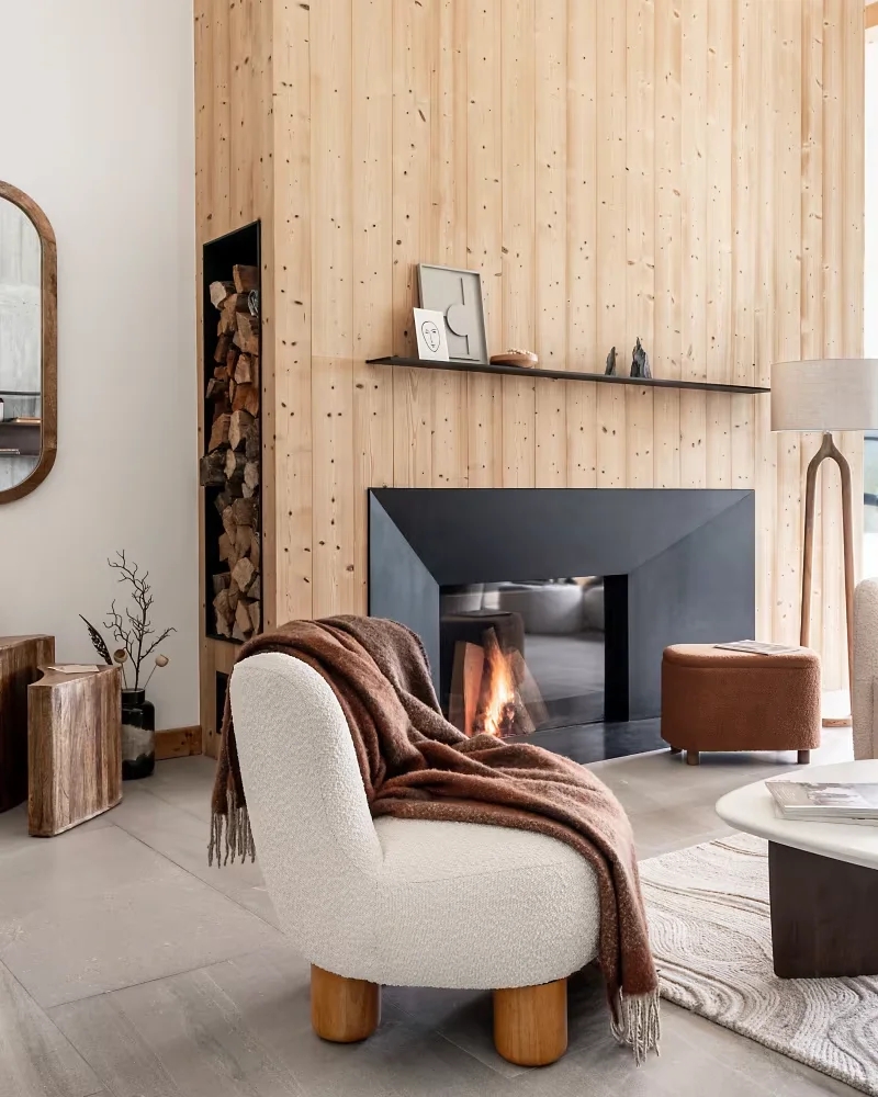 Fauteuil tissu bouclette pieds bois Maisons du Monde