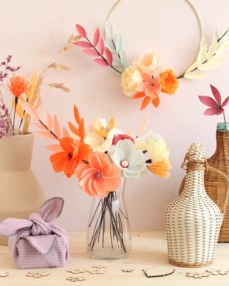 fleur papier crepon colore diy