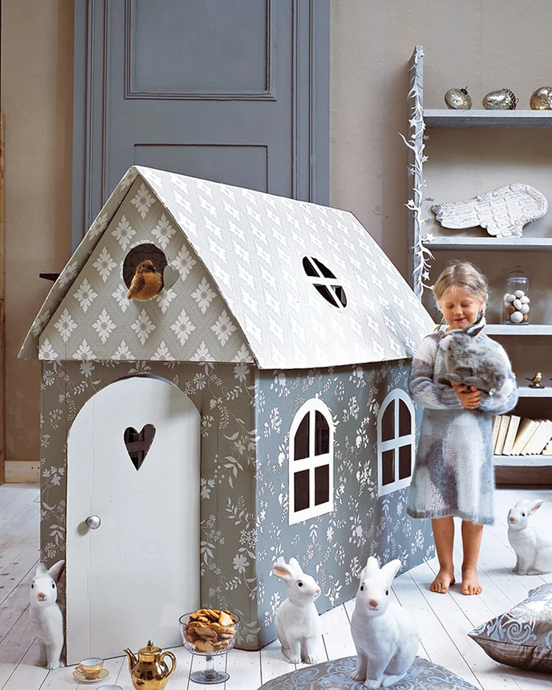 cabane carton enfant diy papier peint