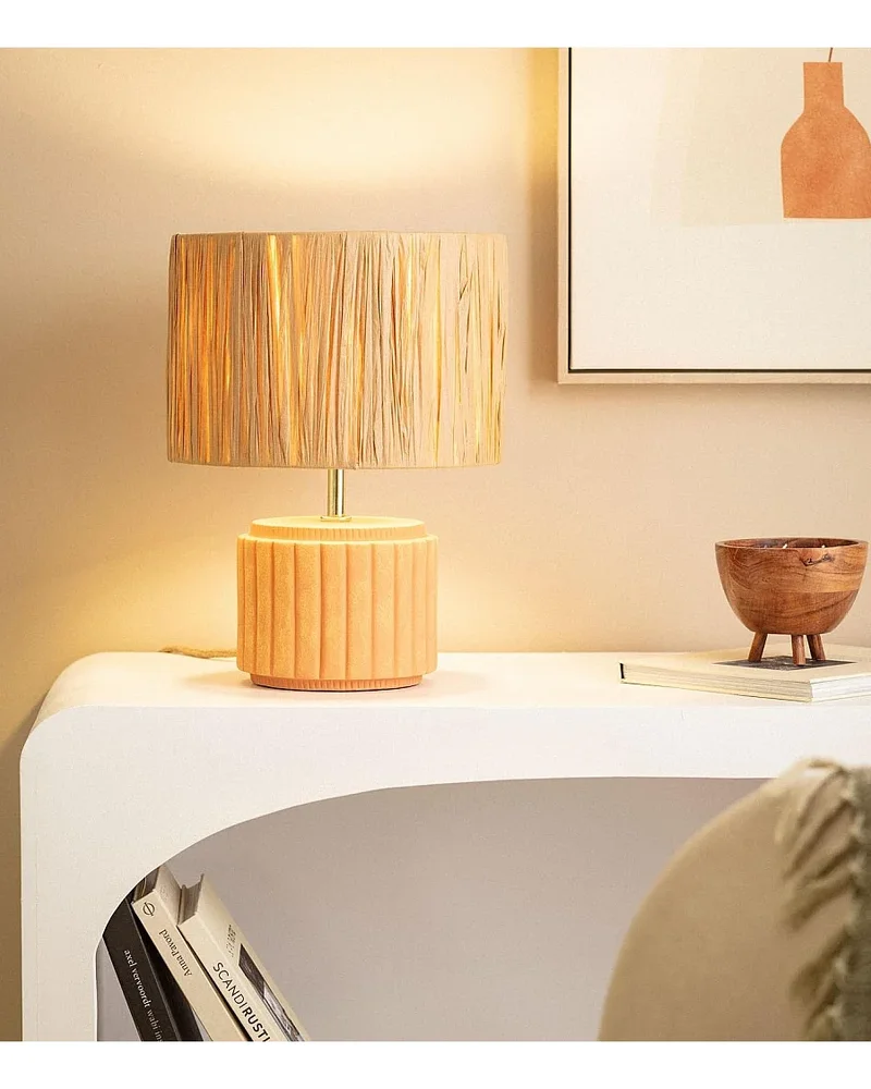 Lampe en raphia avec pied strié terracotta Ledkia