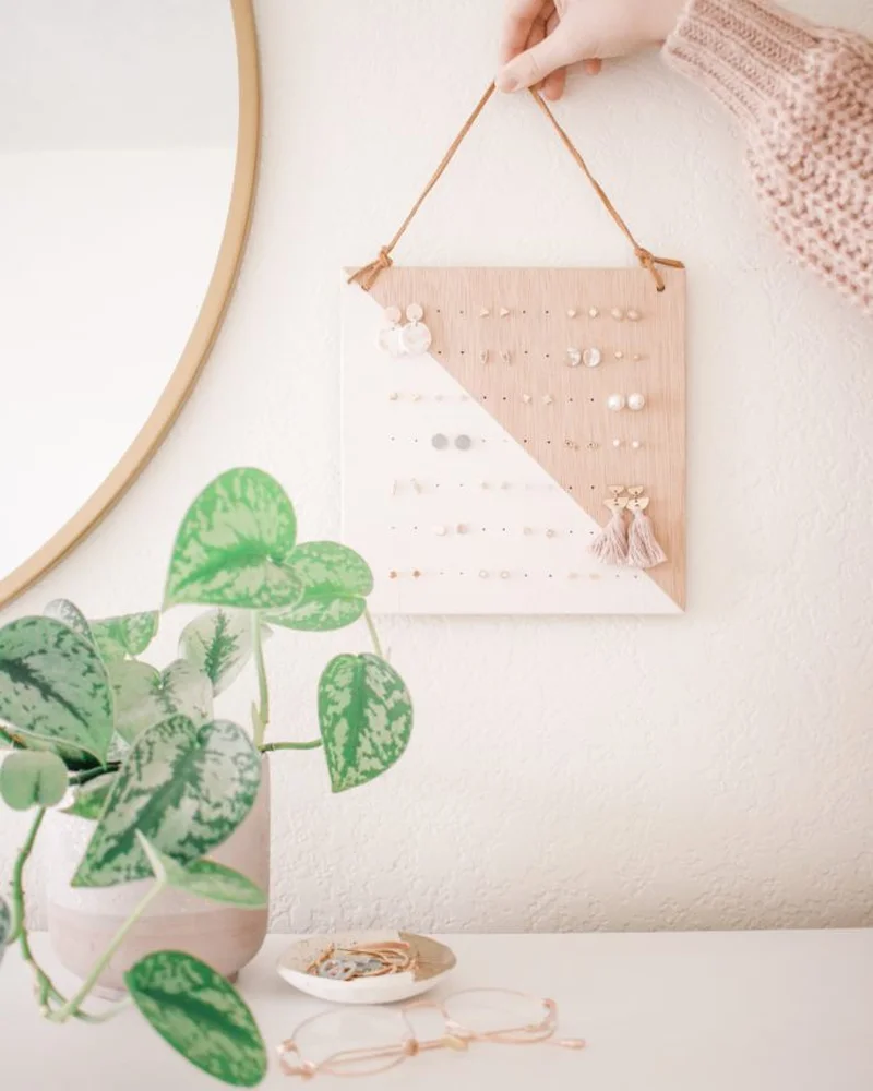 porte boucle oreille diy mural bois