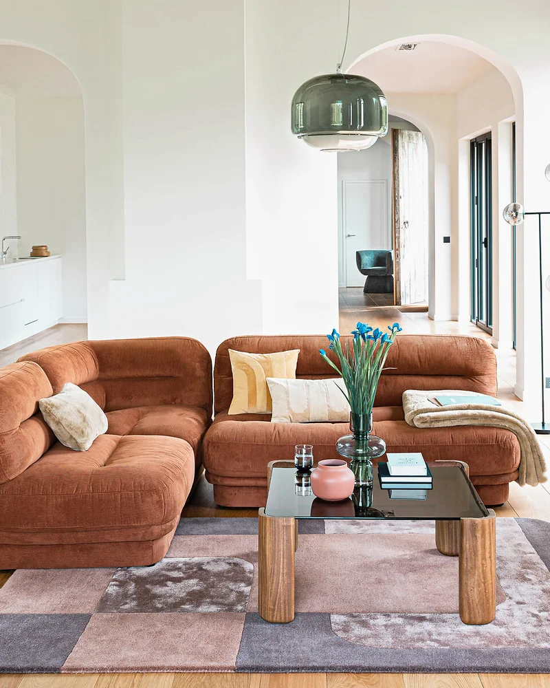 Canapé vintage en velours côtelé terracotta La Redoute