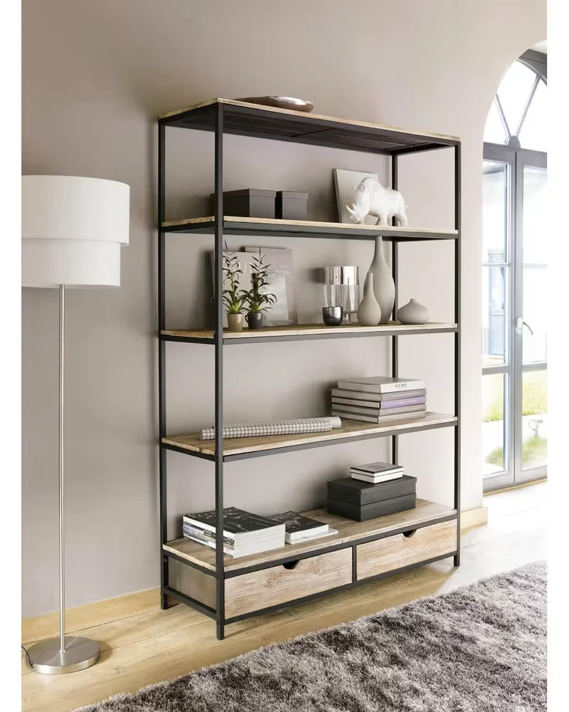 Bibliothèque industrielle noire et bois avec tiroirs Maisons du Monde