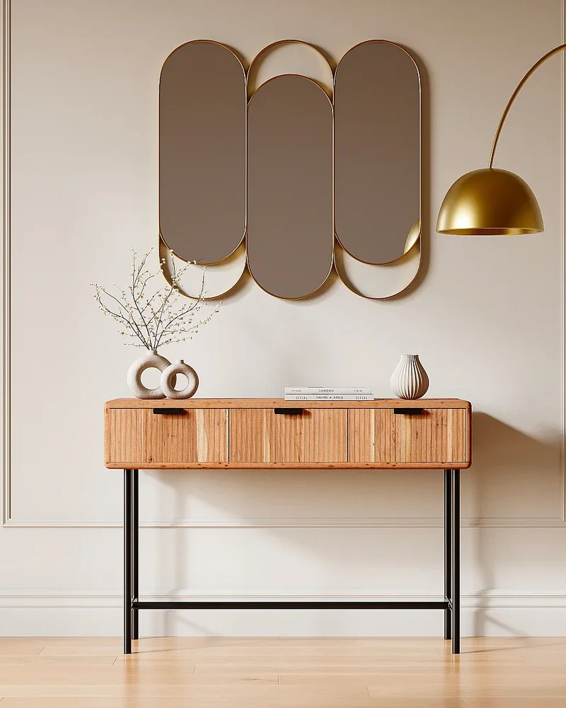 Console moderne avec tiroir noire et bois Vente-unique