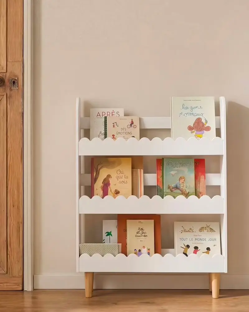 bibliotheque enfant feston blanc bois
