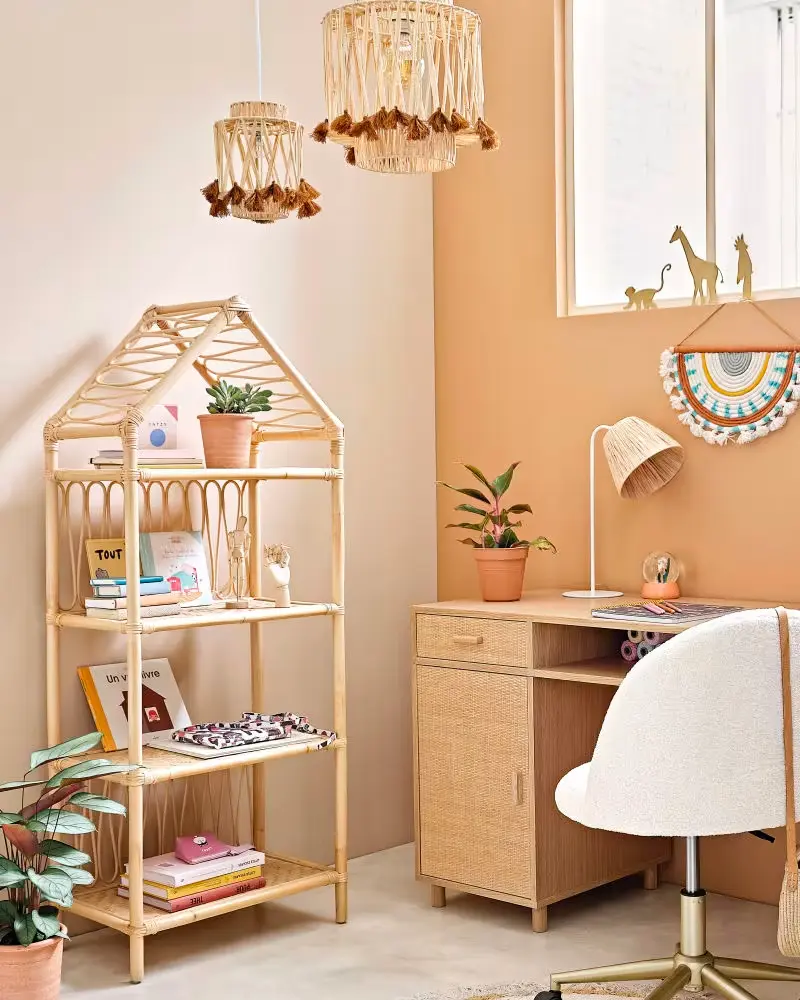 bibliotheque maison rotin enfant