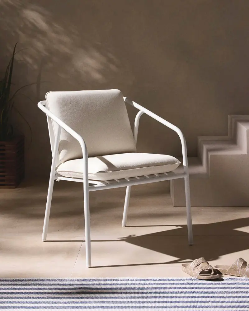 chaise jardin accoudoir metal blanc