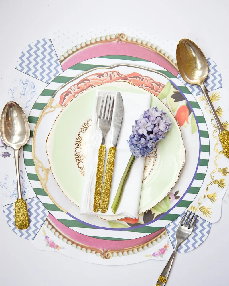 couvert metal paillettes diy