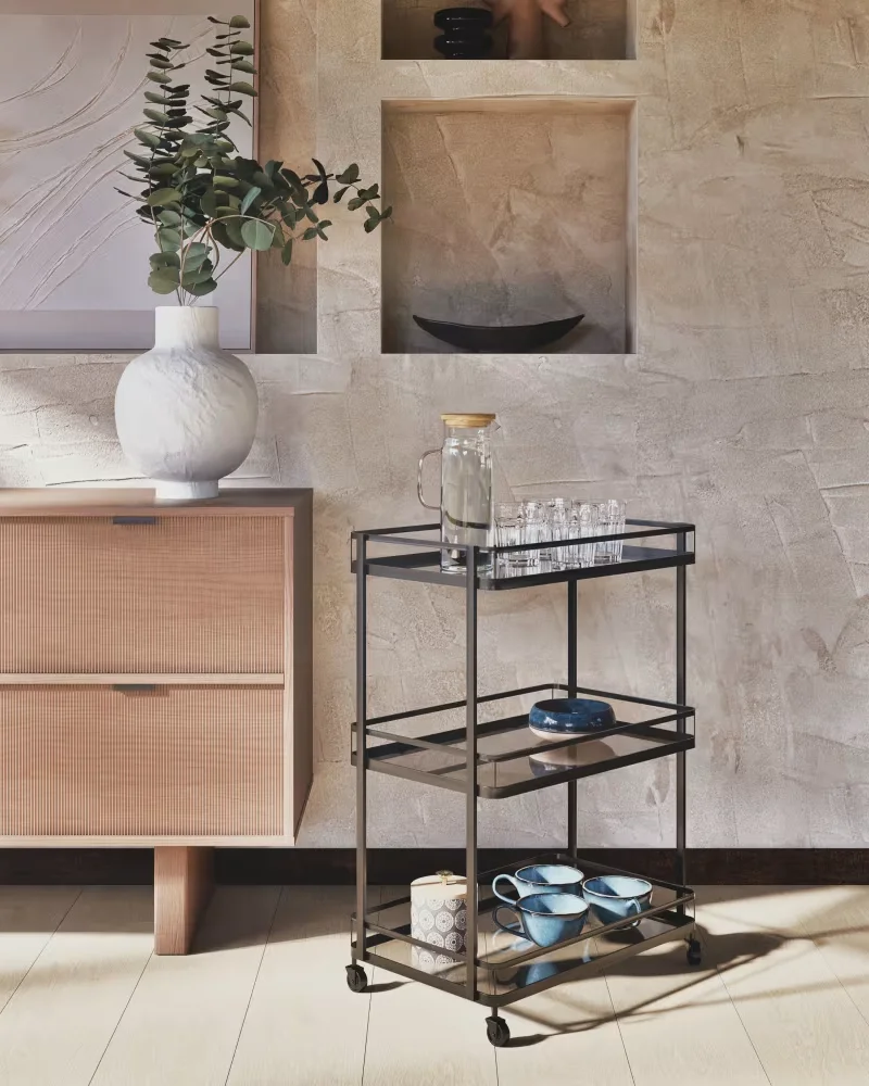 Desserte à roulettes métal noir et verre Maisons du Monde
