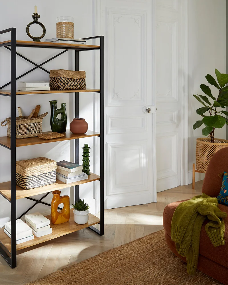 Bibliothèque industrielle chêne et métal La Redoute