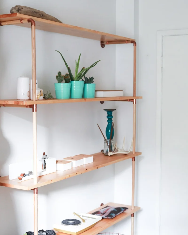 bibliotheque diy cuivre bois