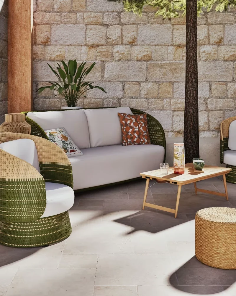 Fauteuil de jardin en résine tressée vert Maisons du Monde