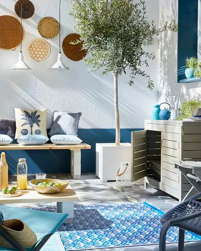 deco terrasse cosy cocooning bleu