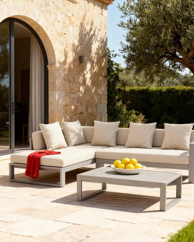 Salon de jardin d'angle gris et beige MYLIA