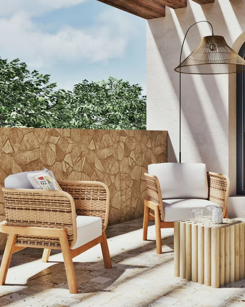 Fauteuil de jardin résine tressée et bois Maisons du Monde