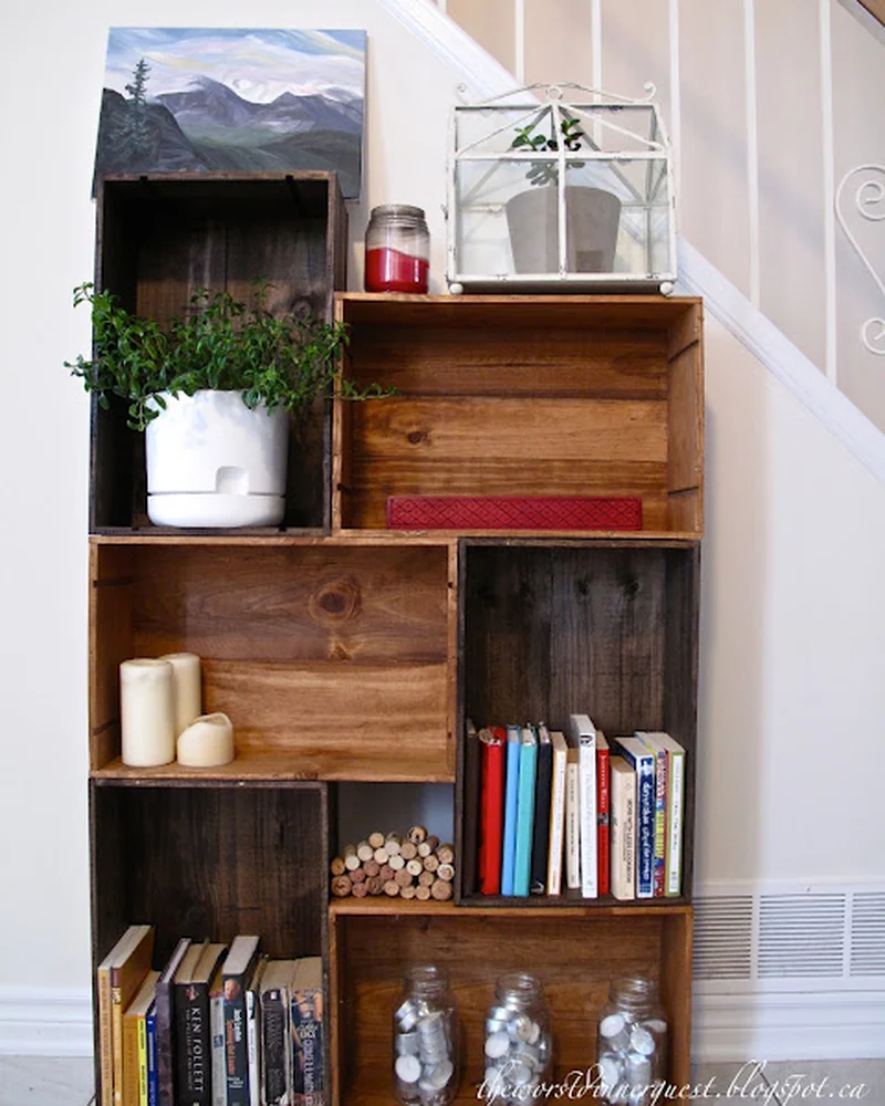 bibliotheque diy caisse vin vintage