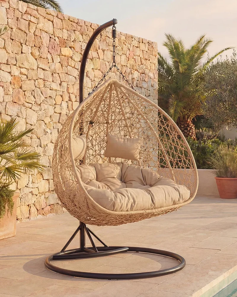 Grand fauteuil jardin suspendu imitation rotin MYLIA