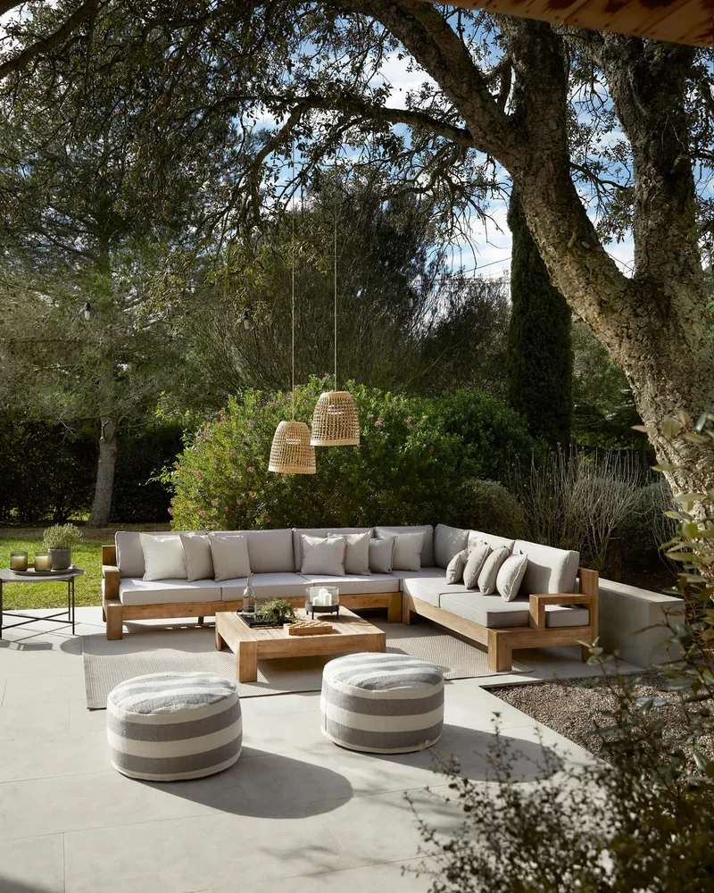 Salon de jardin d'angle gris et bois Westwing