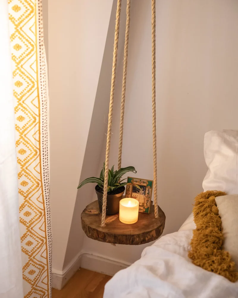 table chevet suspendue ronde diy