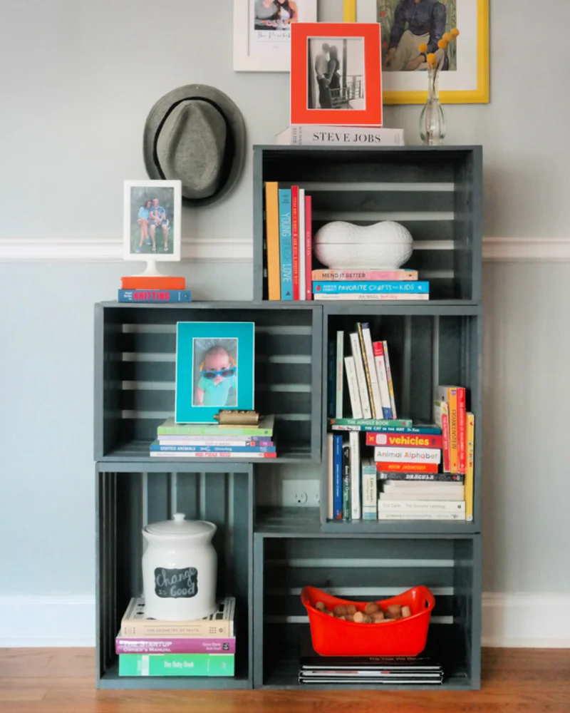 bibliotheque diy cagette bois grise