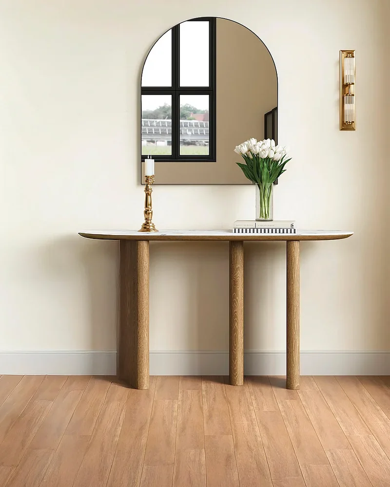 Console en bois avec plateau en marbre blanc Vente-unique