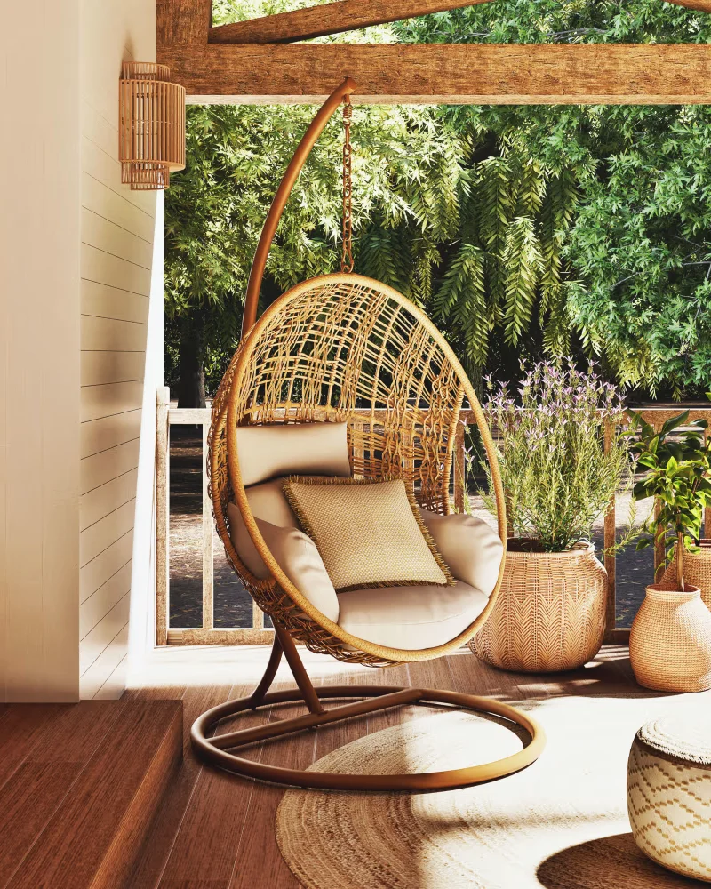 Fauteuil de jardin suspendu en résine tressée Maisons du Monde