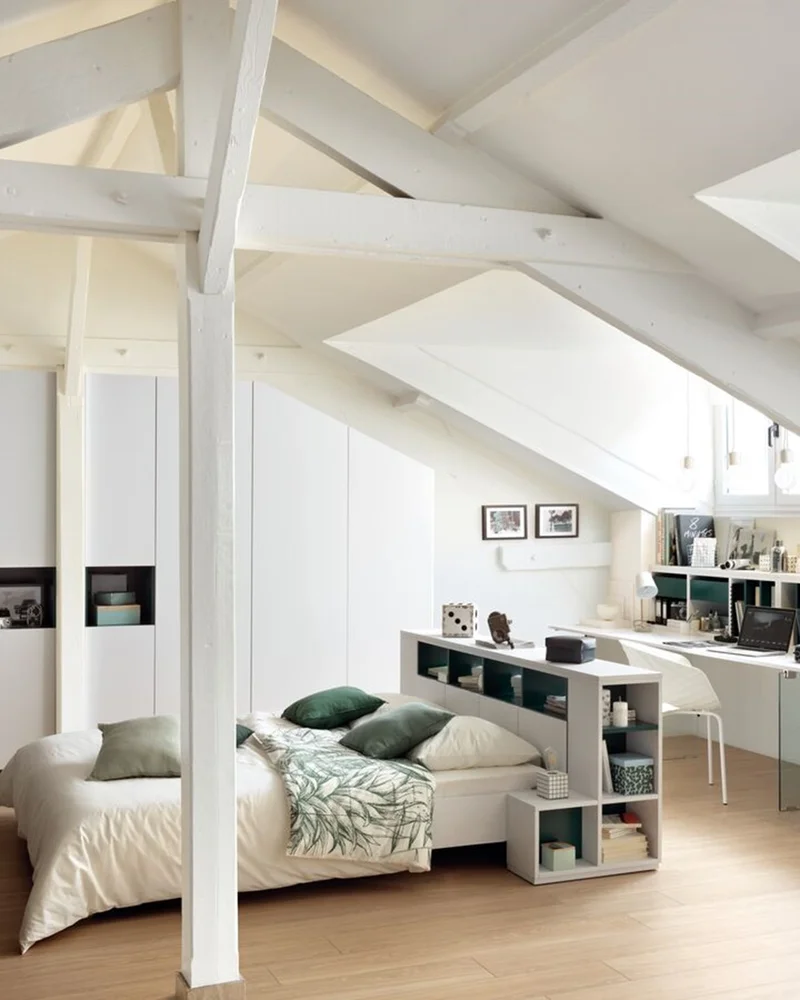 chambre sous pente tete de lit rangement integre