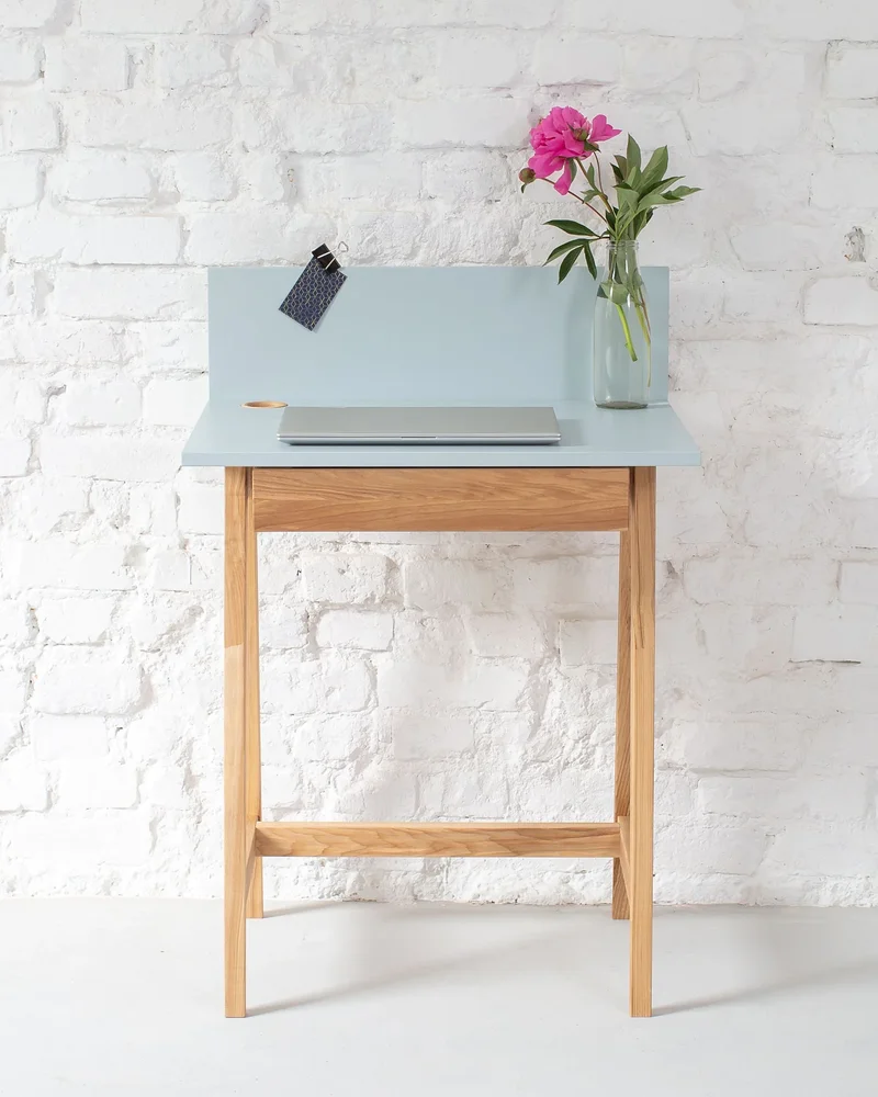 petit bureau compact bleu bois