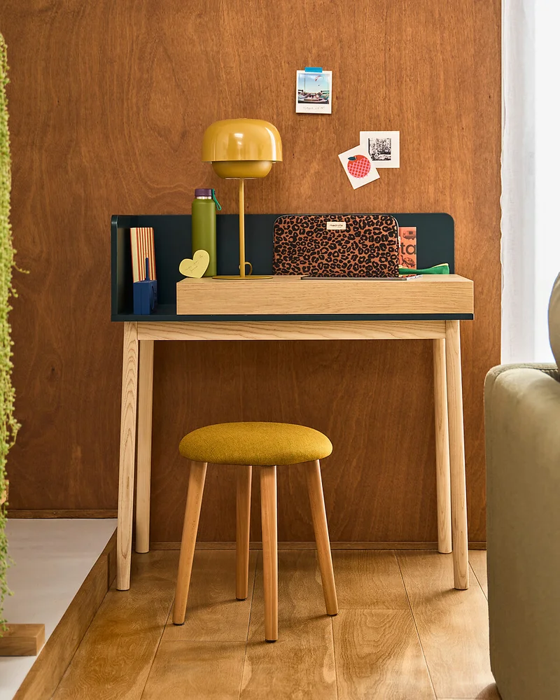 bureau compact bleu bois tiroir