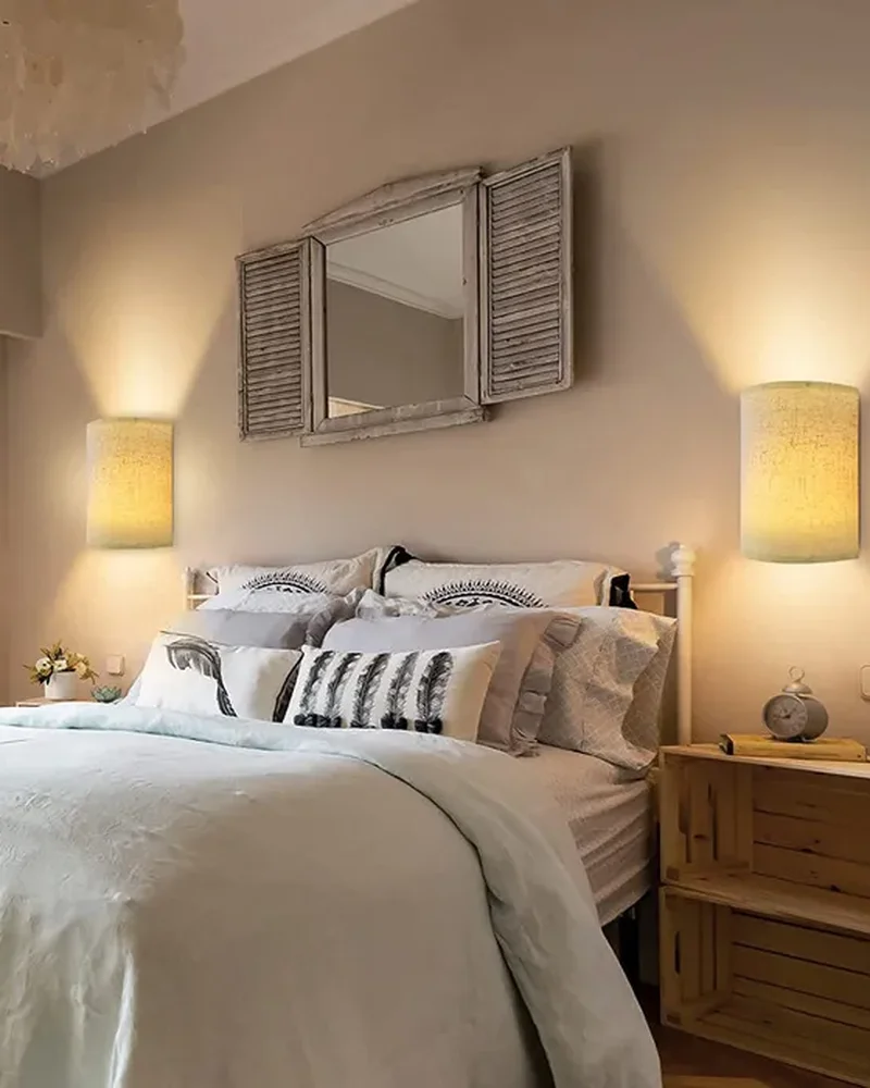 applique murale sans fil beige tissu
