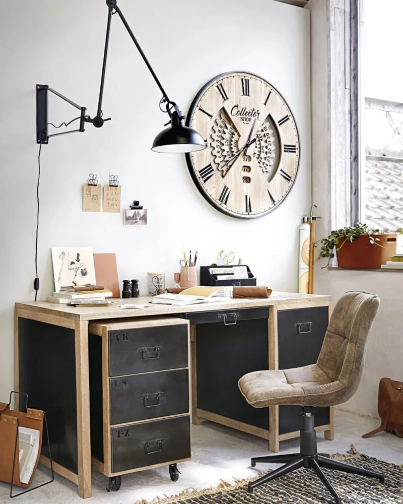 deco bureau industriel blanc bois