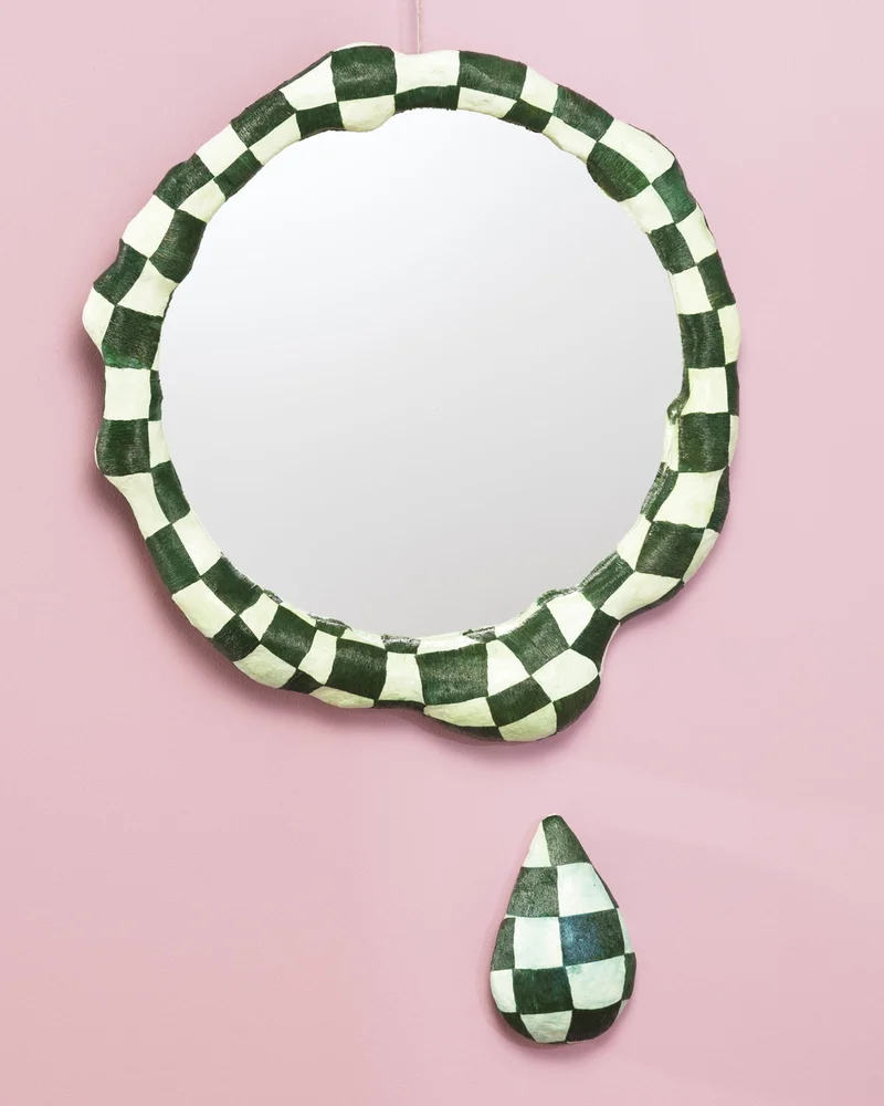 miroir papier mache damier diy
