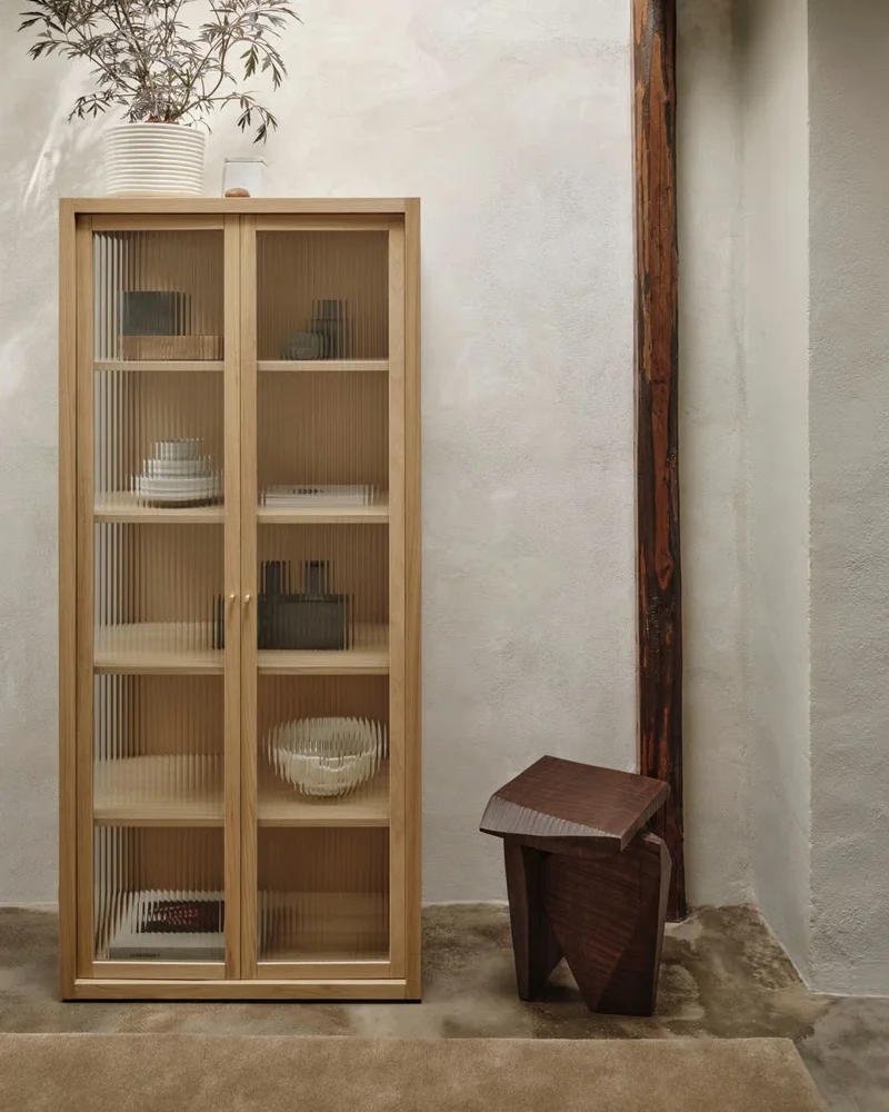 vitrine bois verre ondule