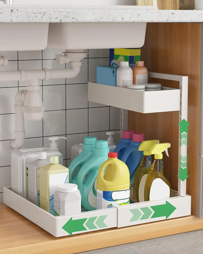 organiseur sous evier extensible blanc