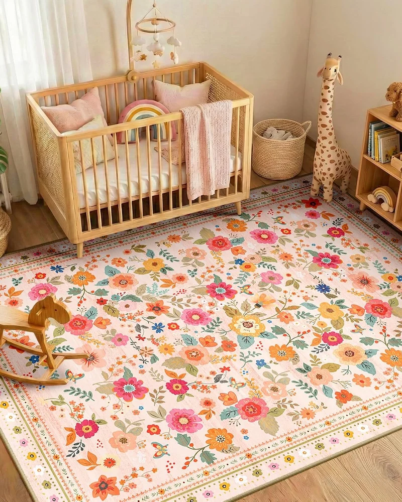 tapis lavable enfant floral