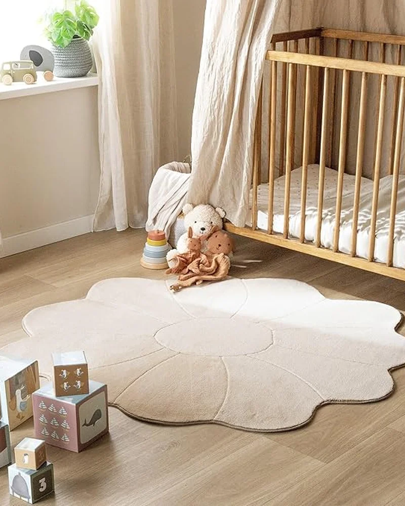 tapis enfant lavable machine fleur beige