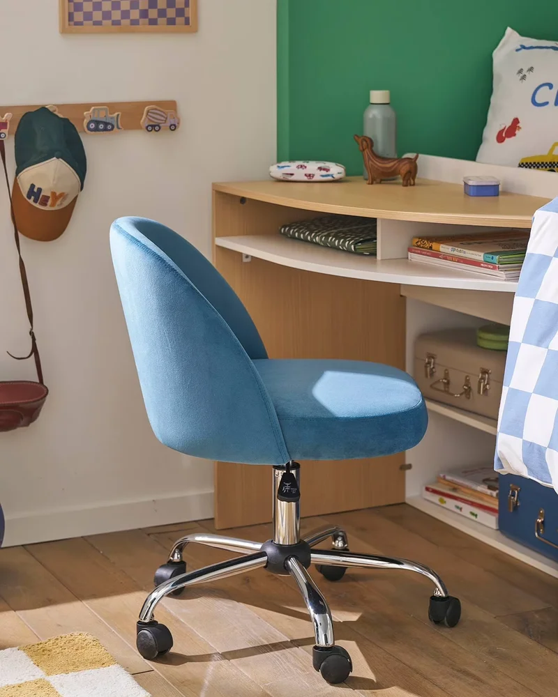 fauteuil bureau ado velours bleu