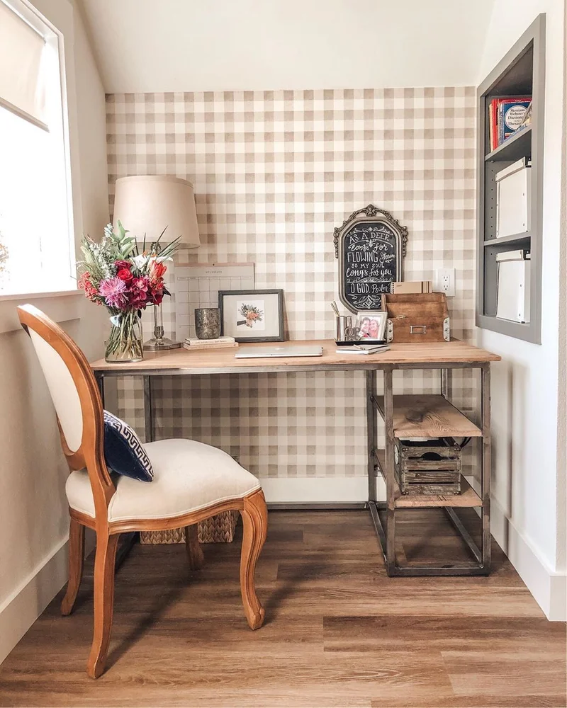 deco bureau campagne papier peint carreaux
