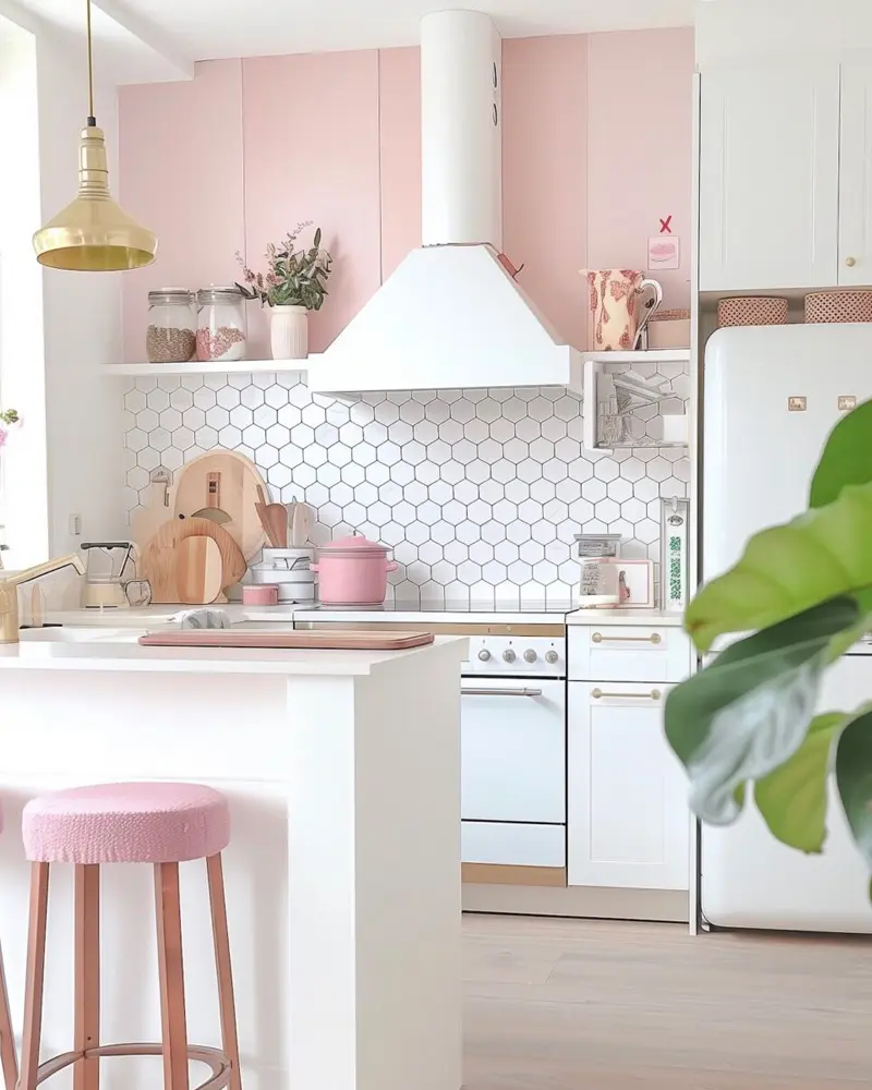 deco cuisine rose pastel blanc