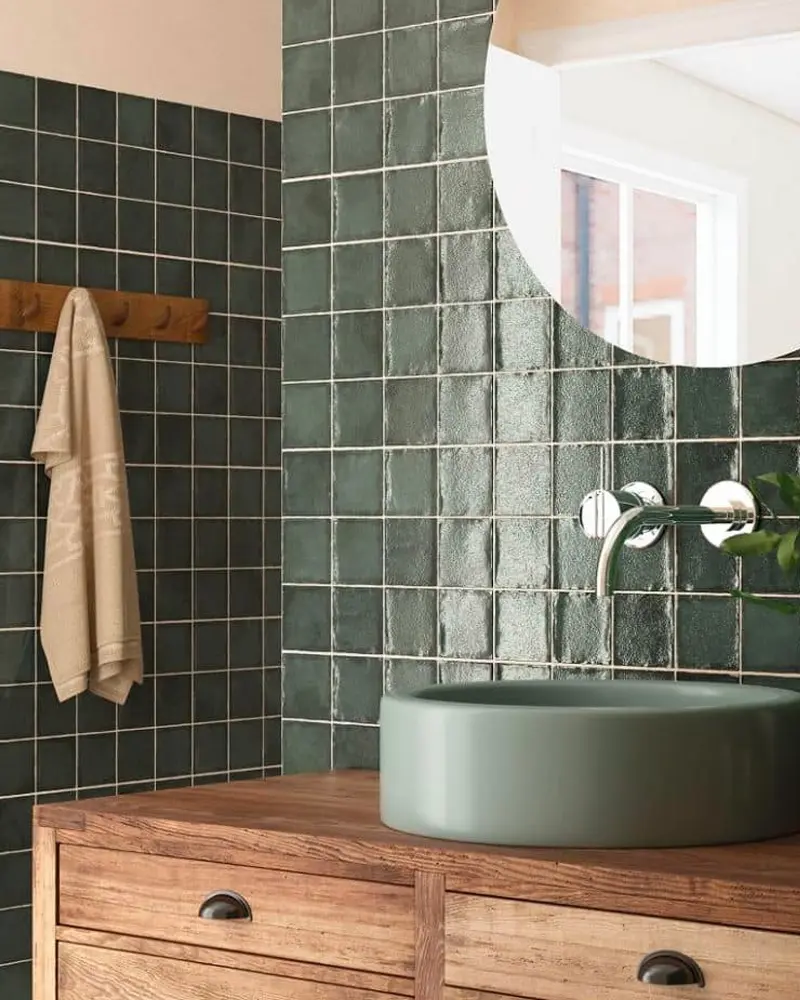 carrelage vert kaki deco salle de bain