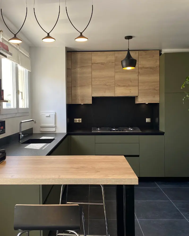 deco cuisine vert kaki bois