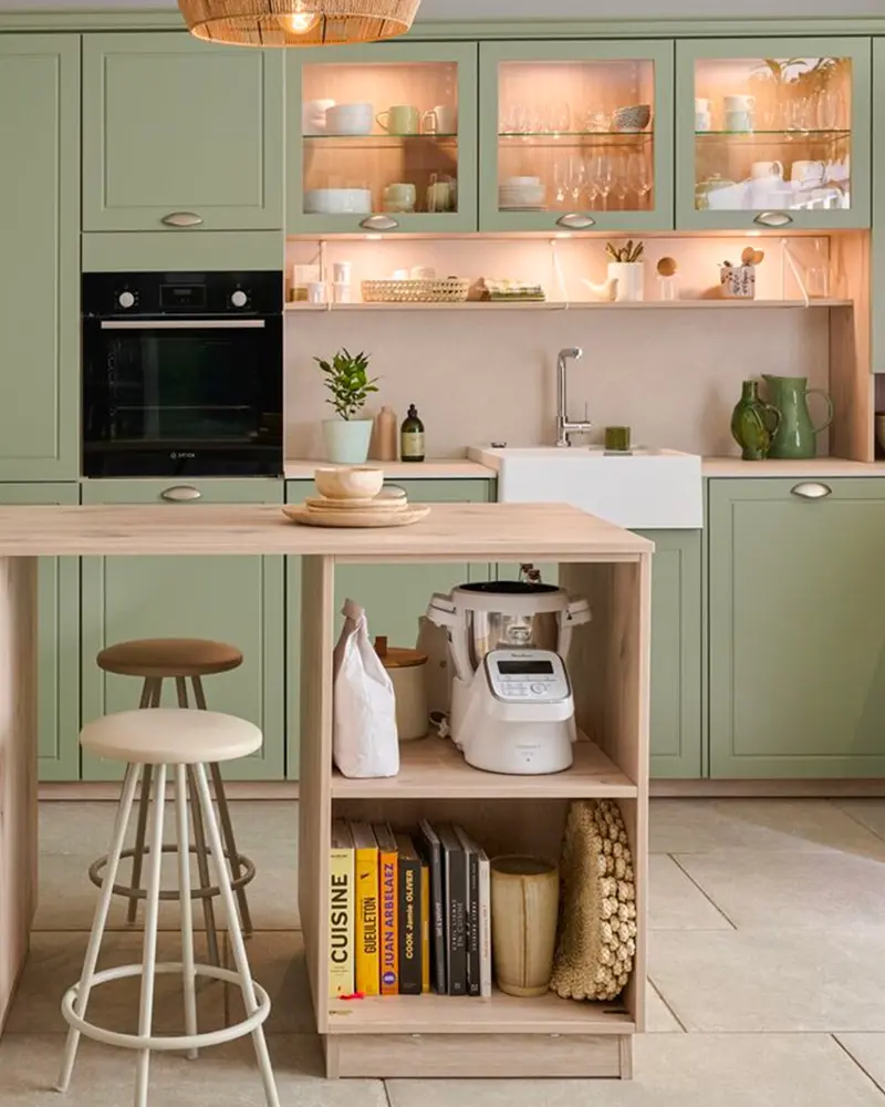 deco cuisine vert sauge bois