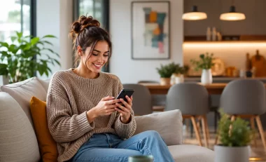 Écran de smartphone affichant une interface d'application mobile de messagerie ou de réseau social