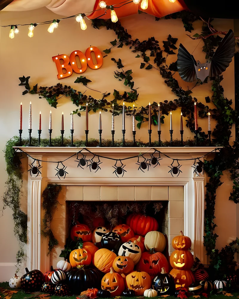 déco cheminée halloween chic